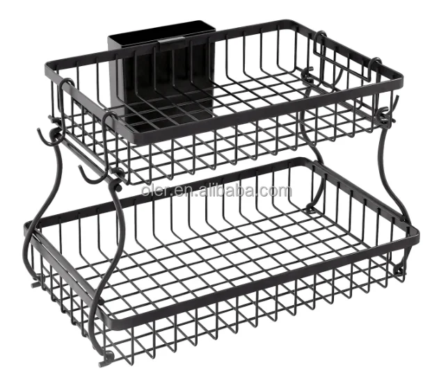 Countertop Organizer Fruit -And-Vegetable-Basket-Display-Stand Metal Wire Fruit Bowl Kitchen 2-Tier Fruit Storage Basket