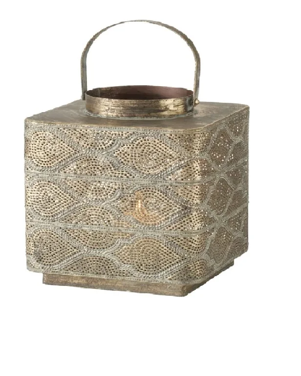 Wholesale Moroccan  Lantern  Perforated Paisley Pattern  Gold  Lattice Contrast Patina  Iron Handmade Metal  product