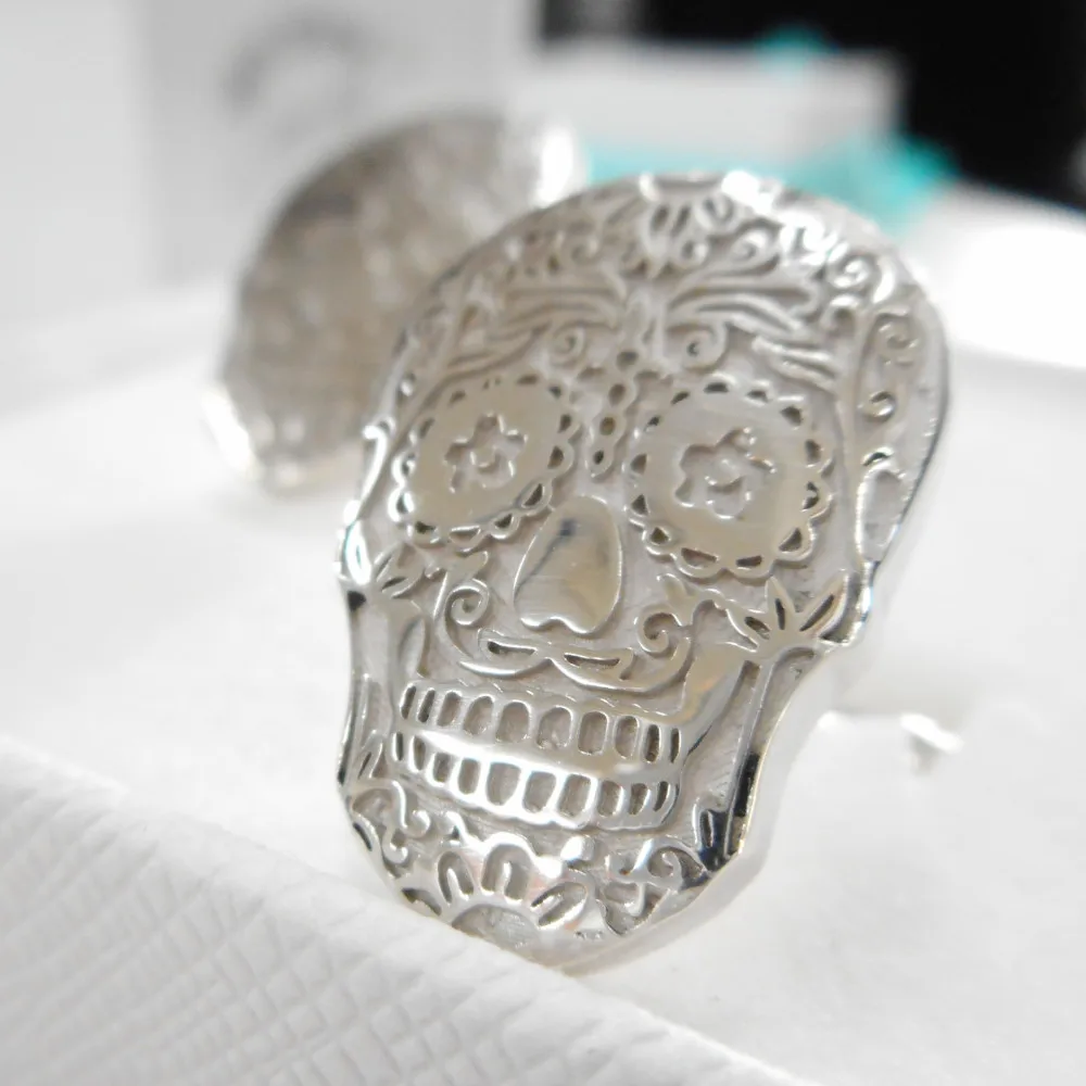 High Quality Customizable Silver Cufflinks With Mexican Skull Italian Handmade Design Punk Rock Style