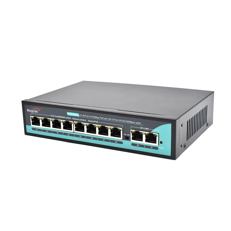 Wanglink poe network switch for Dahua NVR 8 port support IEEE802.3 af/at with 2 1.25G sfp slot 65W 96W internal power supply