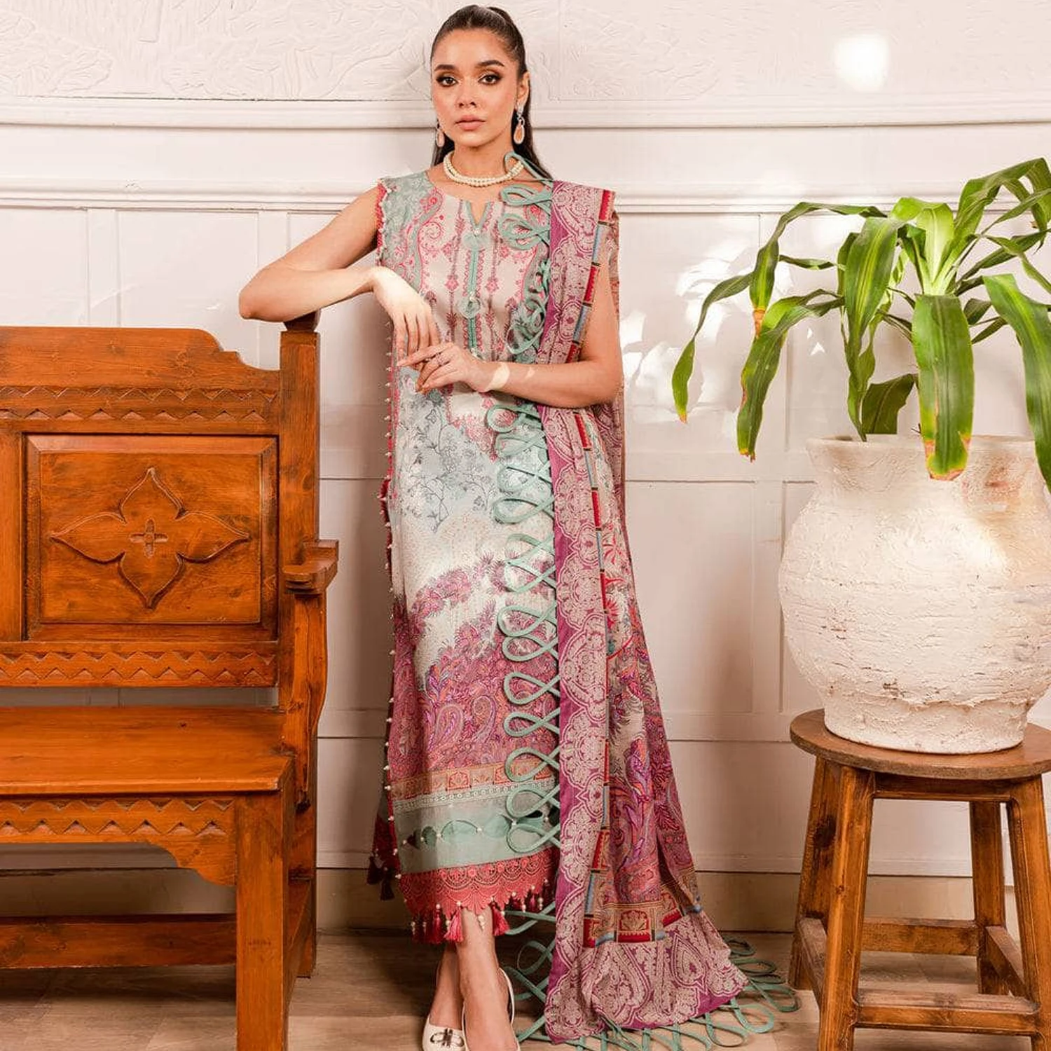 Pakistani Shalwar Kameez Women Dress 3 piece Ladies 4 Season Embroidered Shirt And Flared Trouser With Organza Dupatta Suit