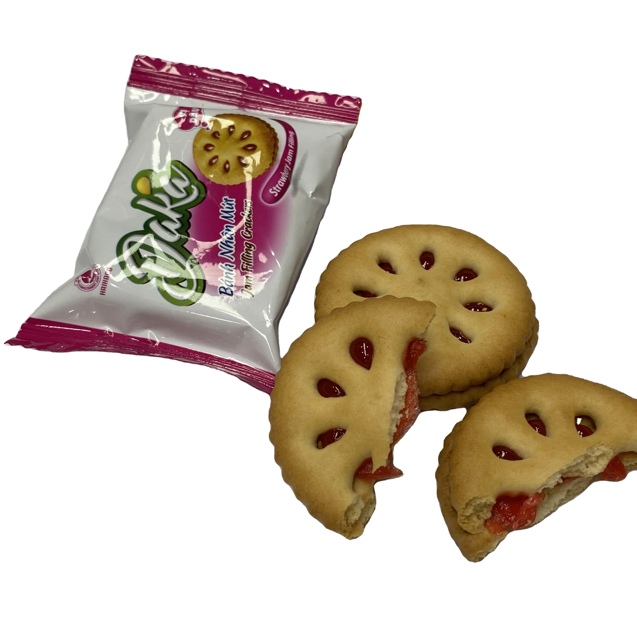 DAKA craker with fruit jam Hot selling cookie 2024 Strawberry Jam filling cracker from HaiHaCo