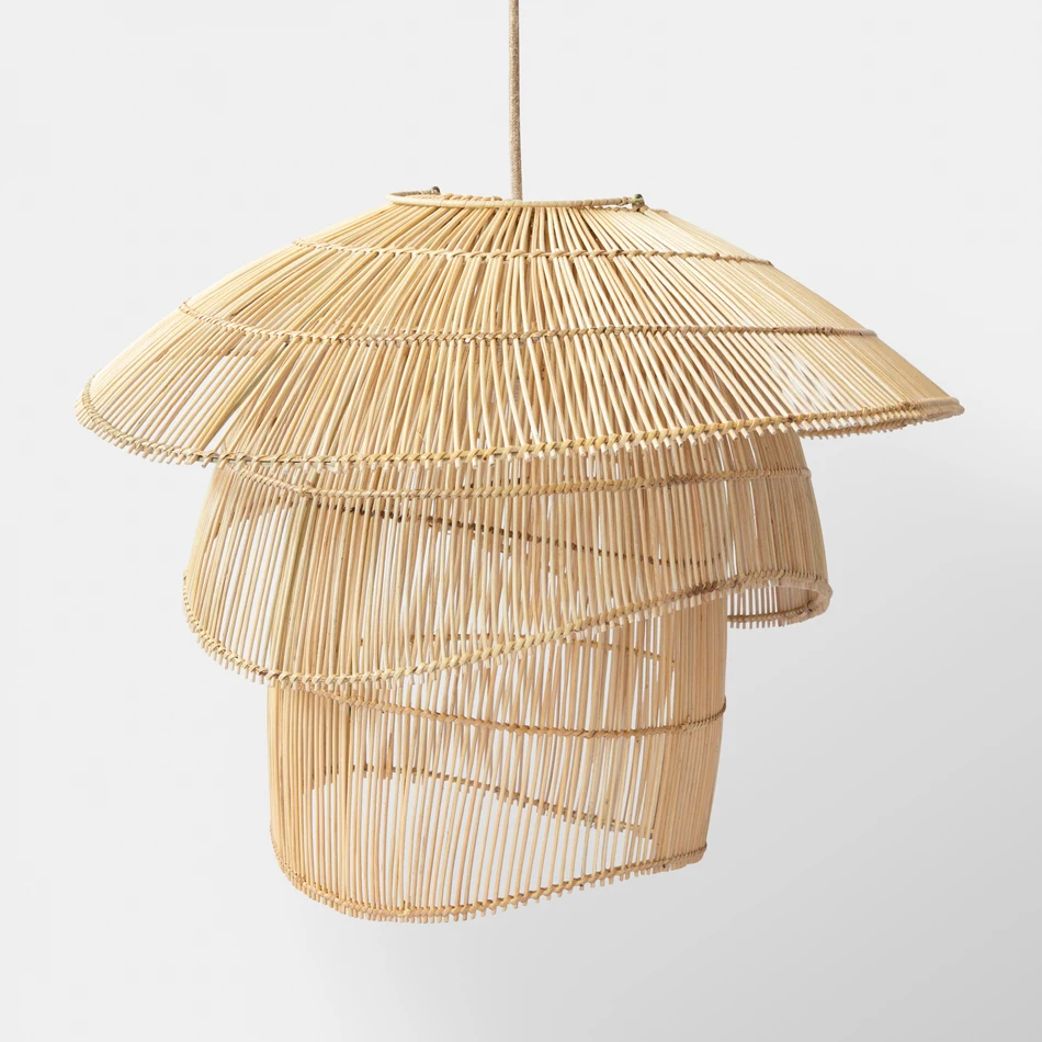 Wholesale Wicker Lamp Shade Handmade Natural Rattan Pendant Light Fixture, Woven Lamp Shade Chandelier, Hanging Ceiling Light