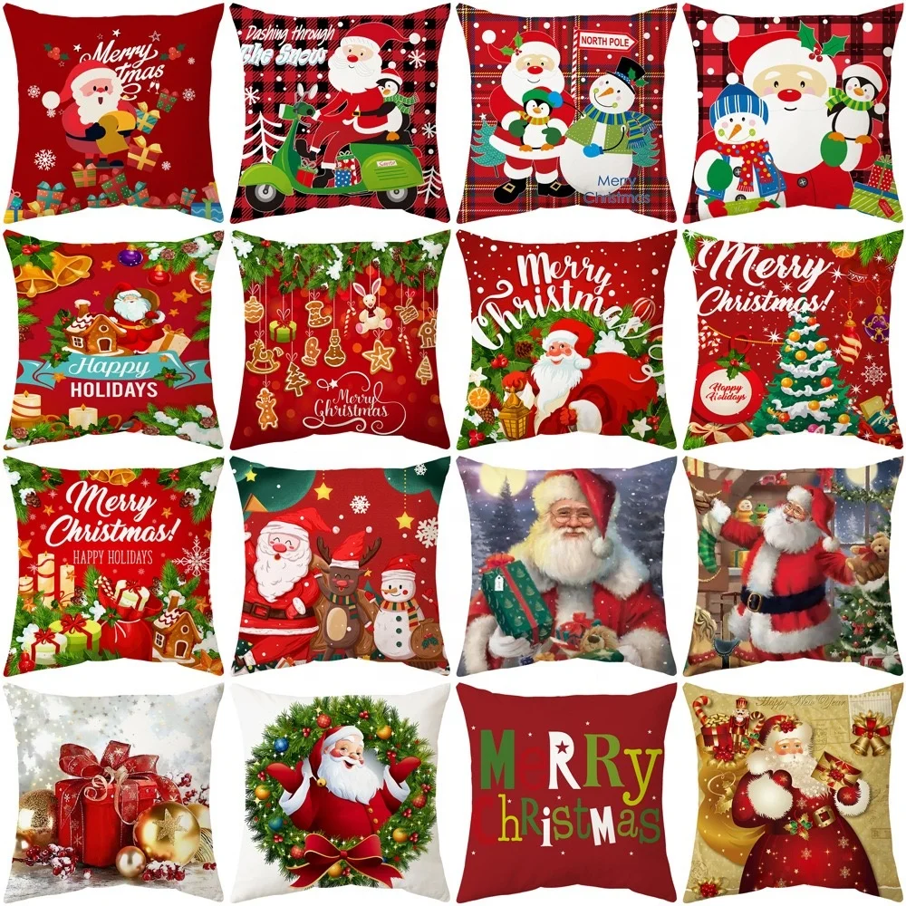 Joyful atmosphere Santa Claus pillowcase sofa cushion home decoration printed pillowcase Merry Christmas gift