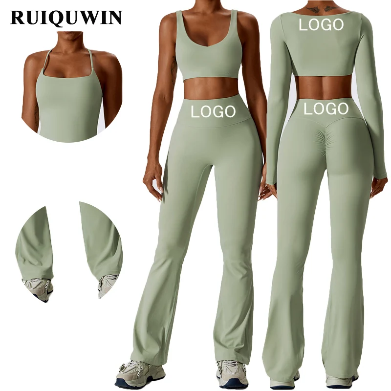 RUIQUWIN New Design Wholesale Custom High Quality Recycled Workout 2 Piece Yoga Set Plus Size Gym Fitness Sets For Women