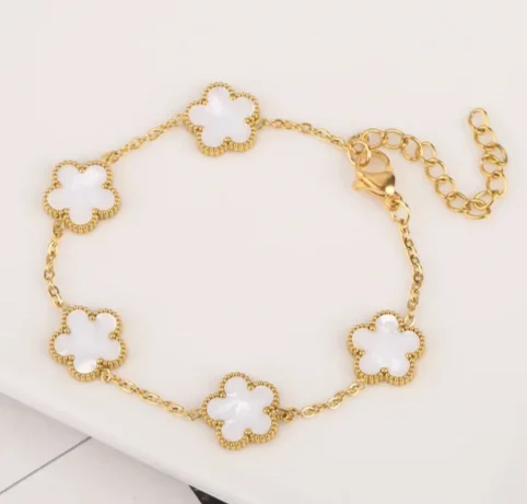 gold plated charm lucky four leaf clover bracelet
