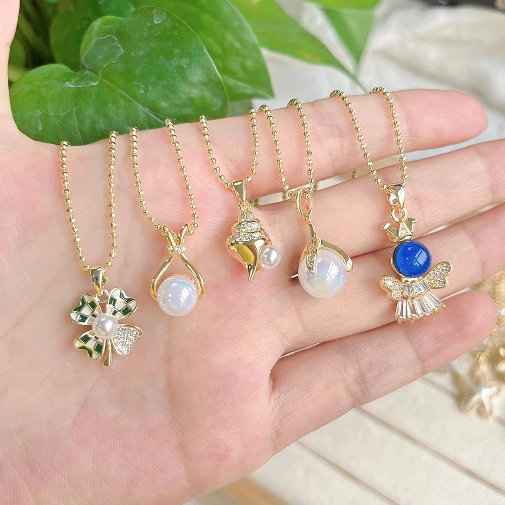 Pearl Conch Angel Four Leaf Clover Necklace  jewelry set for woman