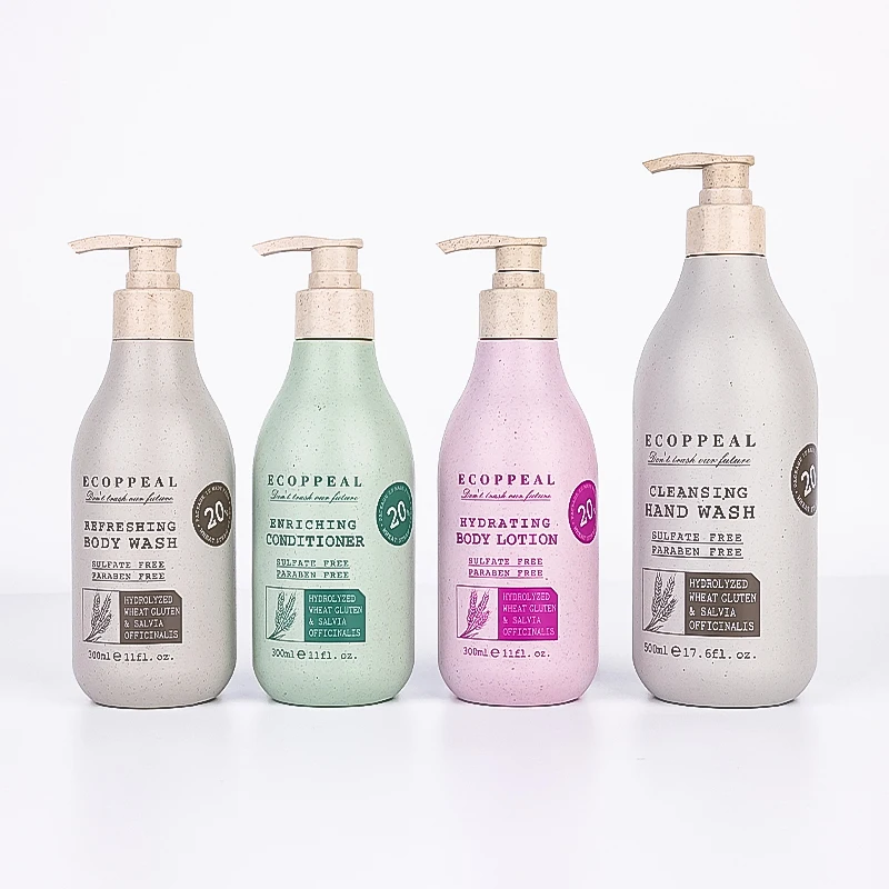 HDPE Biodegradable Container Wheat Straw Plastic Recycle Dispenser Eco Friendly Natural Handwash Bottle Wheat Straw Spray Bottle