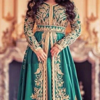 STUNNING & BEAUTIFUL EMBROIDERY WORK ON CAFTAN DRESS WITH EMBELLISHED CRYSTAL GLASS BEADS,STONE,SEQUENCE,DABKA WORK @ 2024