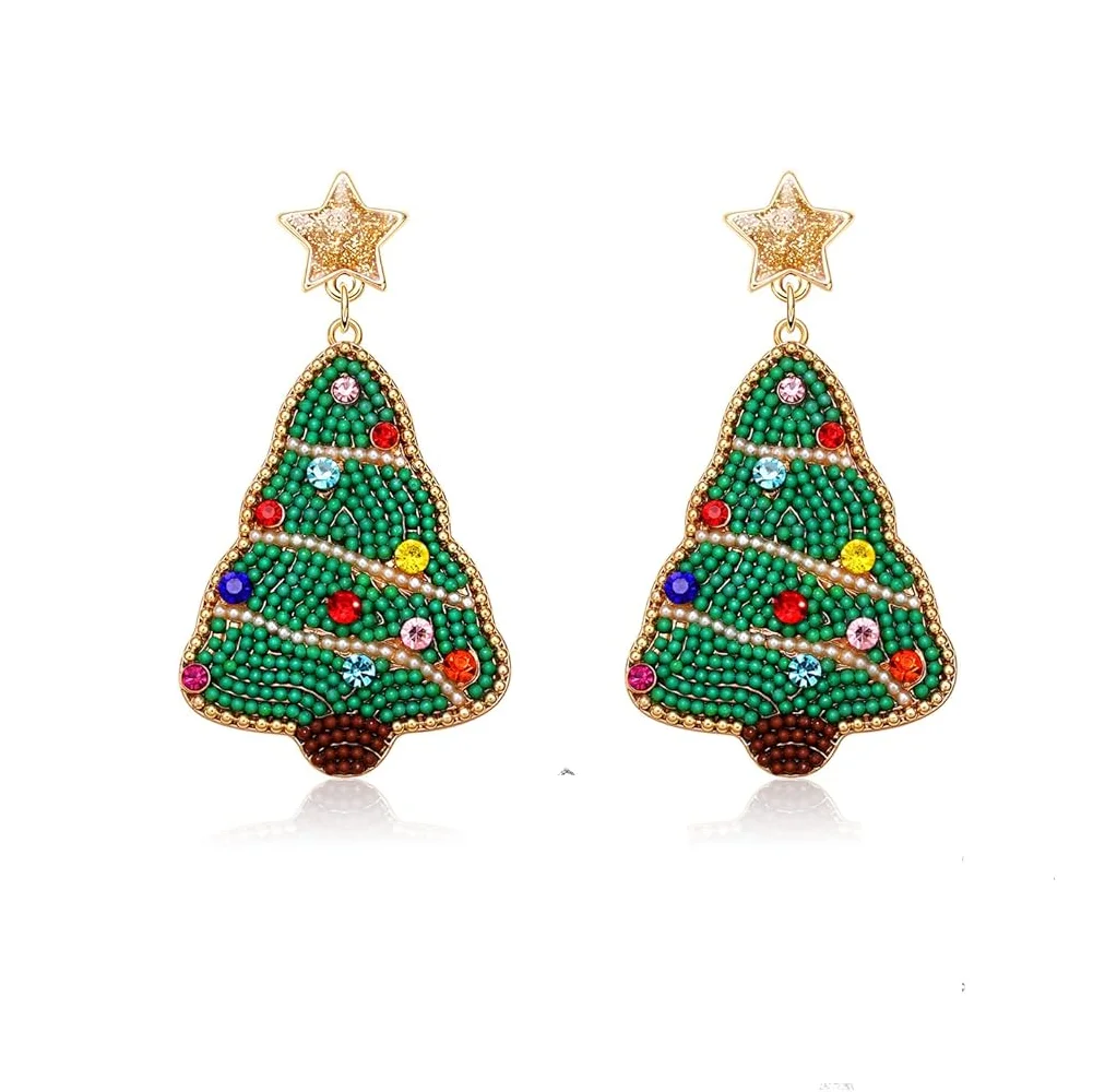 Red Pepper Seed Beads Christmas Stud Earrings Unique Design Drop Earrings for Holiday Beaded Earing Patterns Full Customized
