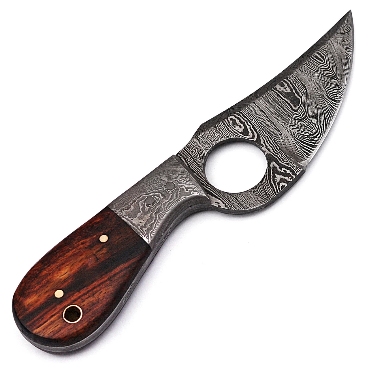 New Arrival Handmade Damascus Steel Skinner Multifunctional Portable Knife With Finger Hole and Leather Cover