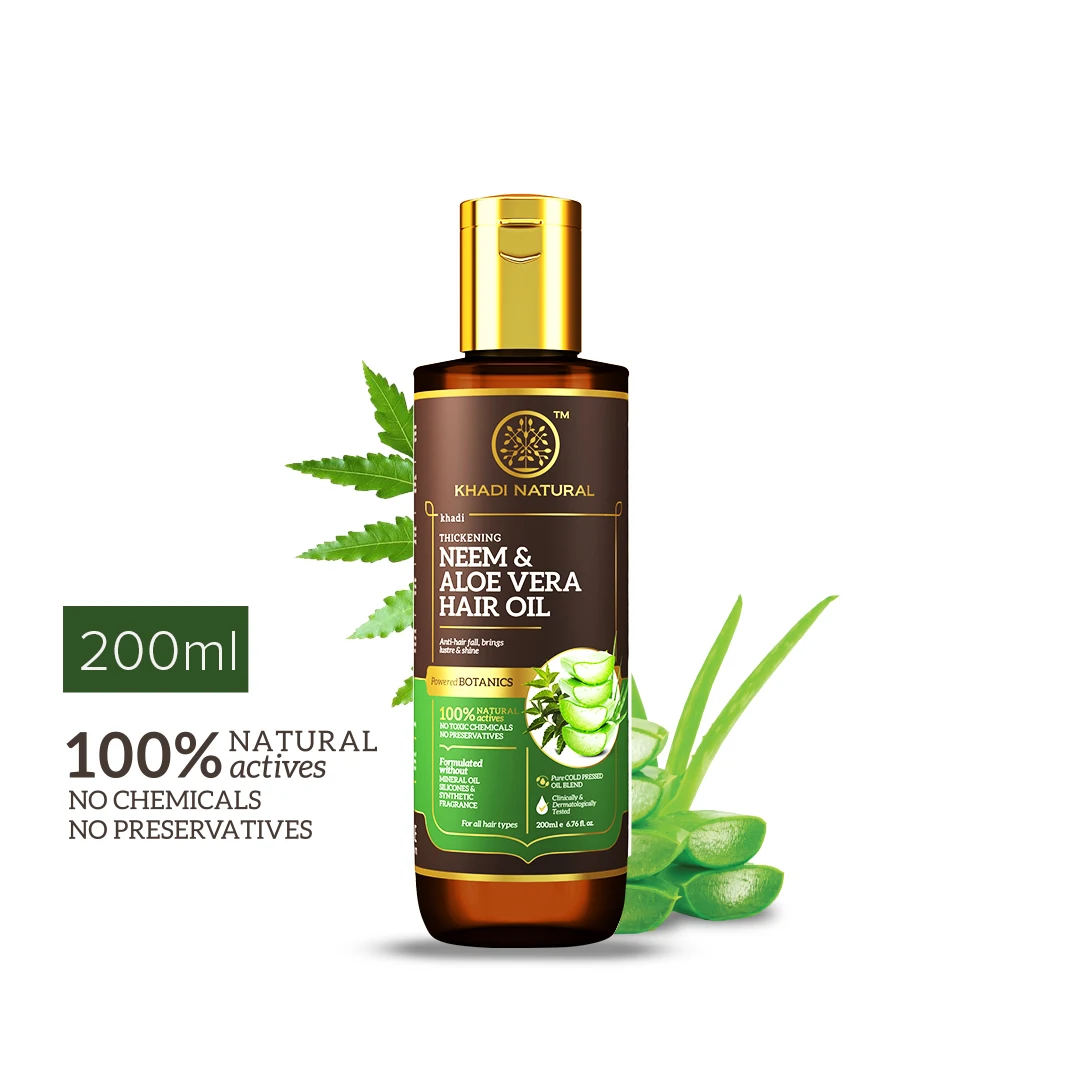 KHADI NATURAL NEEM & ALOEVERA WITH WHEAT GERM HAIR OIL - POWERED BOTANICS