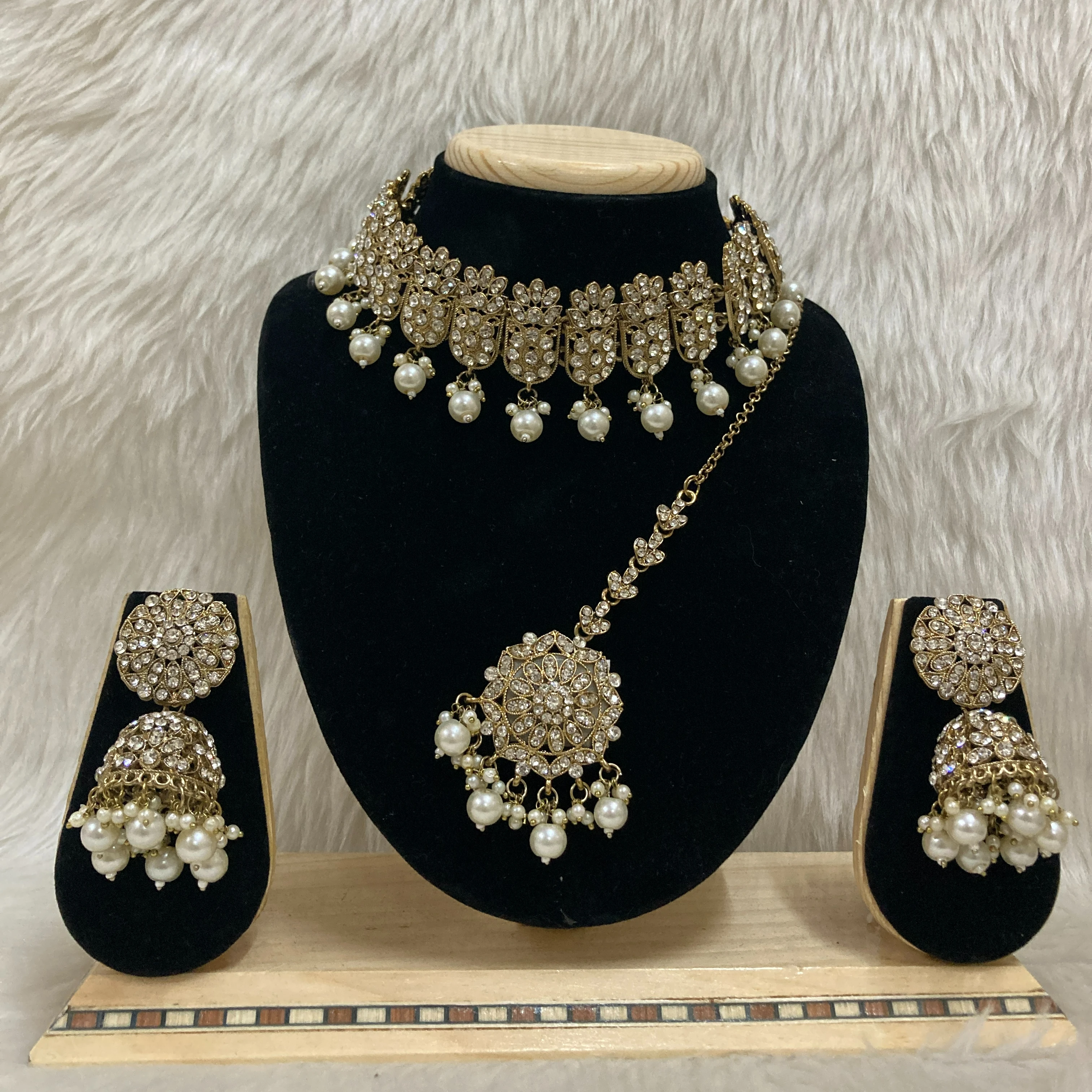 Antique Full Bridal Jewellery Necklace Set Indian Traditional Fashionable Maang Tikka Gold Plated for Girls Women Parties Gifts