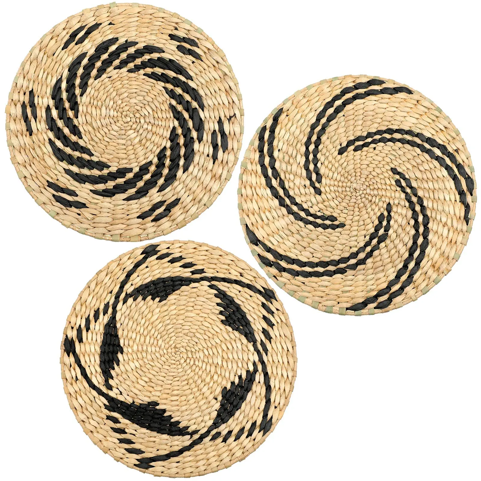 Wall Plate Set of 3, Boho Wall Decor, Natural Raffia Hanging Woven Wall Basket Decor with Easy Hang Loops - Butterum, Tan