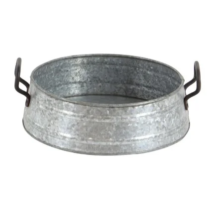 Best Selling Galvanized Finished Tray with Metal Handle Rounded Shape Metal Tray Wholesaler Galvanized Serving Tray
