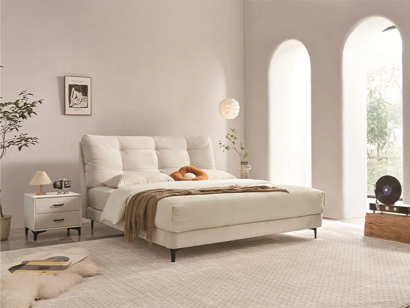 Italian Modern Double Bed with Durable Wooden Bedstead for Elegant and Functional Bedrooms