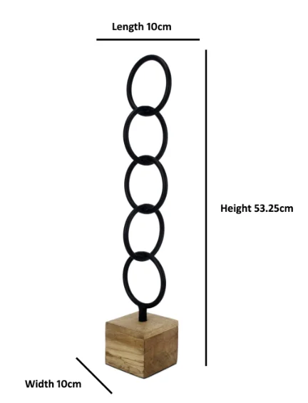 Premium Quality Black Powder Code Metal Circles Decorative Objec on a Wooden base Luxury for Home Living Room Tabletop Sculpture