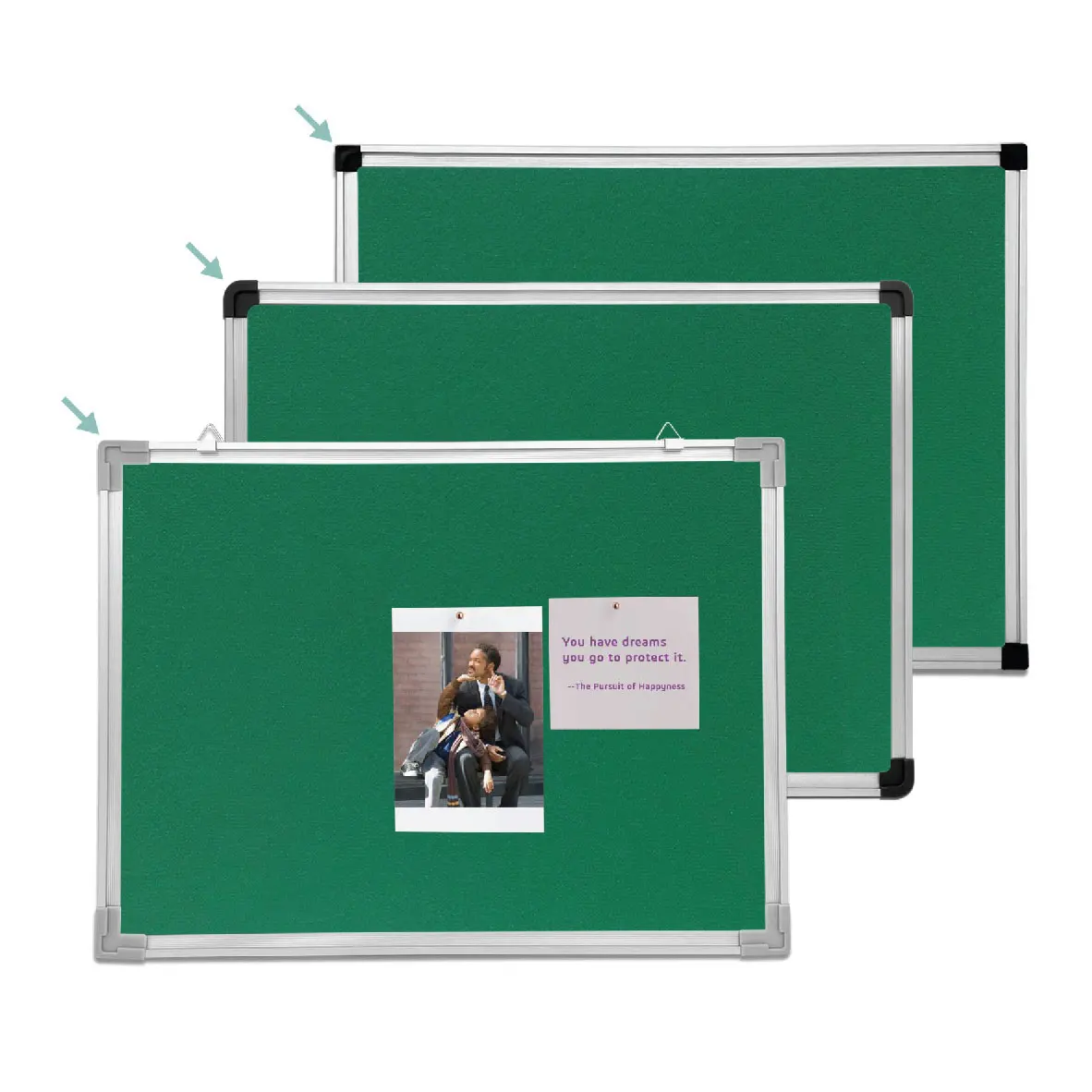 Доска для объявлений из зеленой бархатной ткани