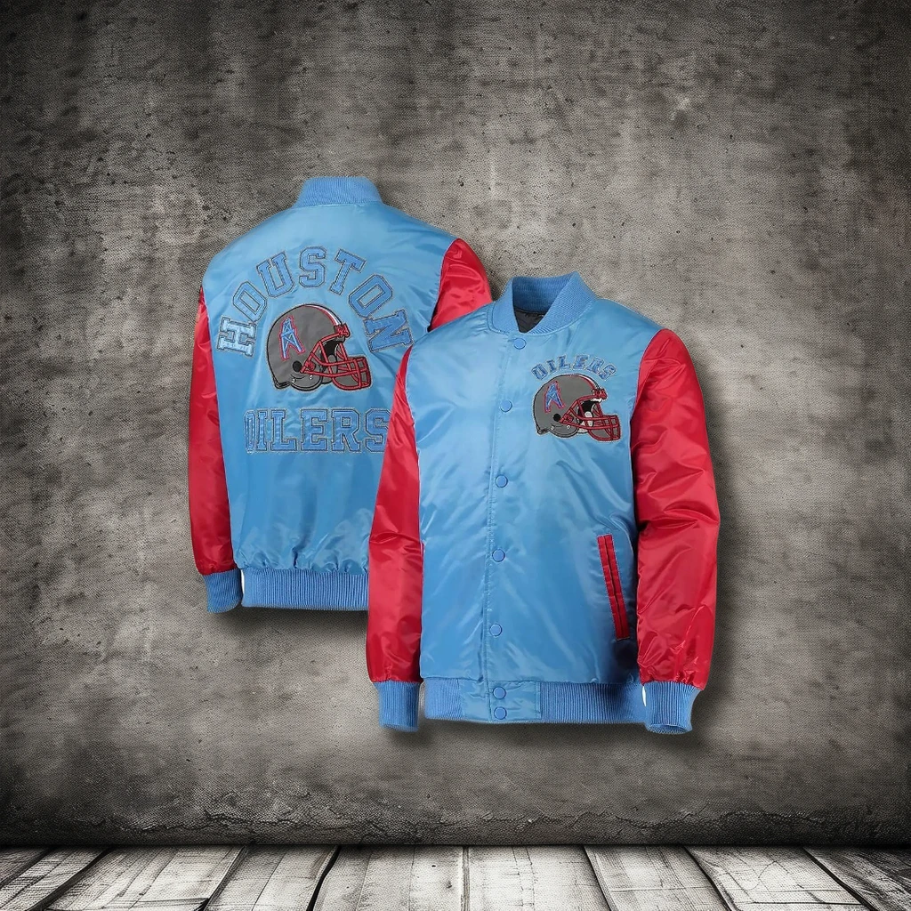 Custom Design College Jacket Team Name Number Starter NFL Batch Embroidered Bomber Satin Jacket