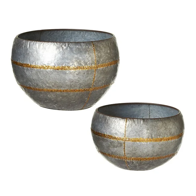 High Quality Large Bowl Shaped Cement Planter Pots Flowerpot With Metal Aluminium Iron & Tin Handmade For Home Hotel Outdoor Use