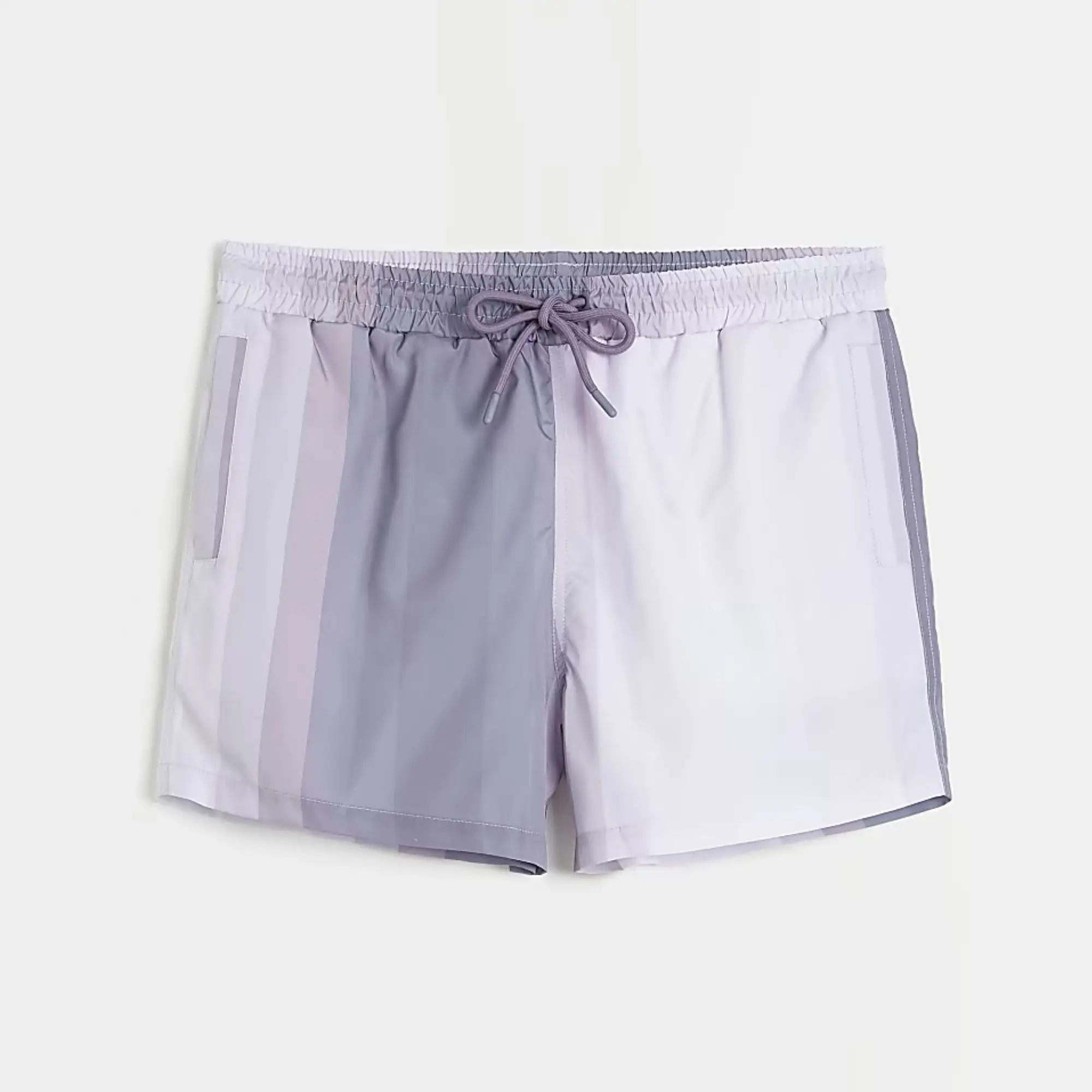 Regular Fit 100% Nylon Polyamide Side Slip Pockets Elasticated Waist Grey Striped Regular Fit Iridescent Swim Shorts