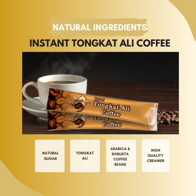 Halal-certified Instant Tongkat Ali Extract Coffee Cream Flavor Black Arabica Beans Normal Sugar Balanced Energy Box Packaging