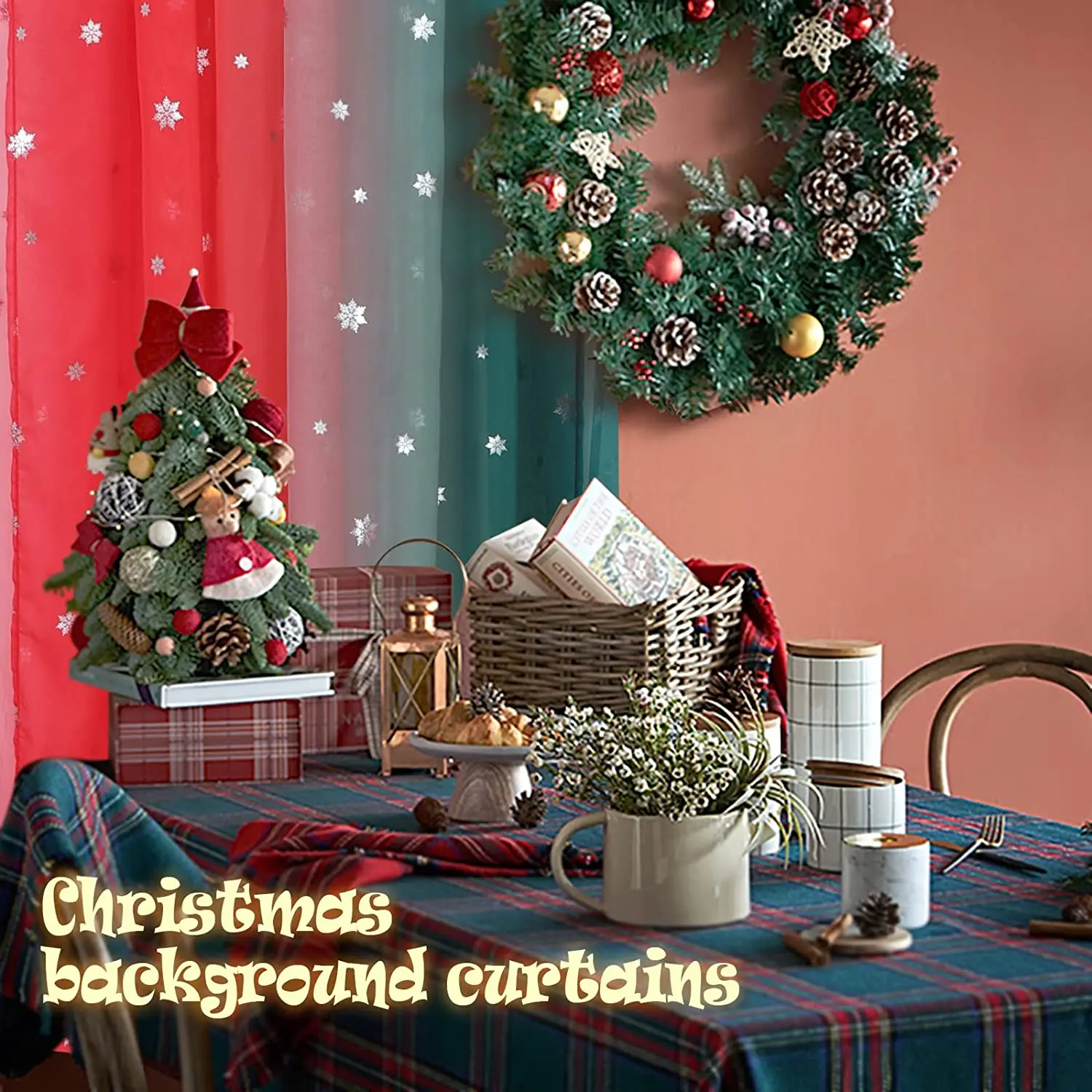 Customize Curtains Snow Print Window Decoration for Living Room, Soft Ombre Sheer Voile Scarf Valance for Window