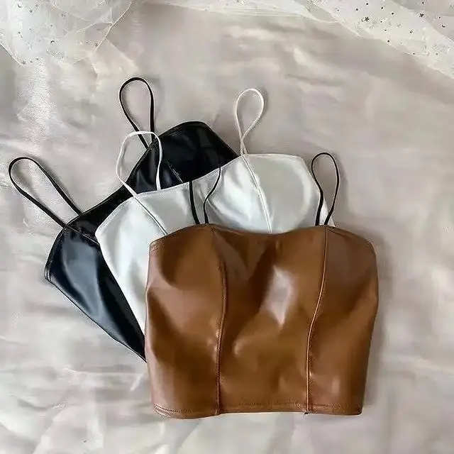 Factory Wholesale Custom Style Camisole Genuine Leather with Seamless Design & Solid Pattern Back Zip Custom Style Camisole