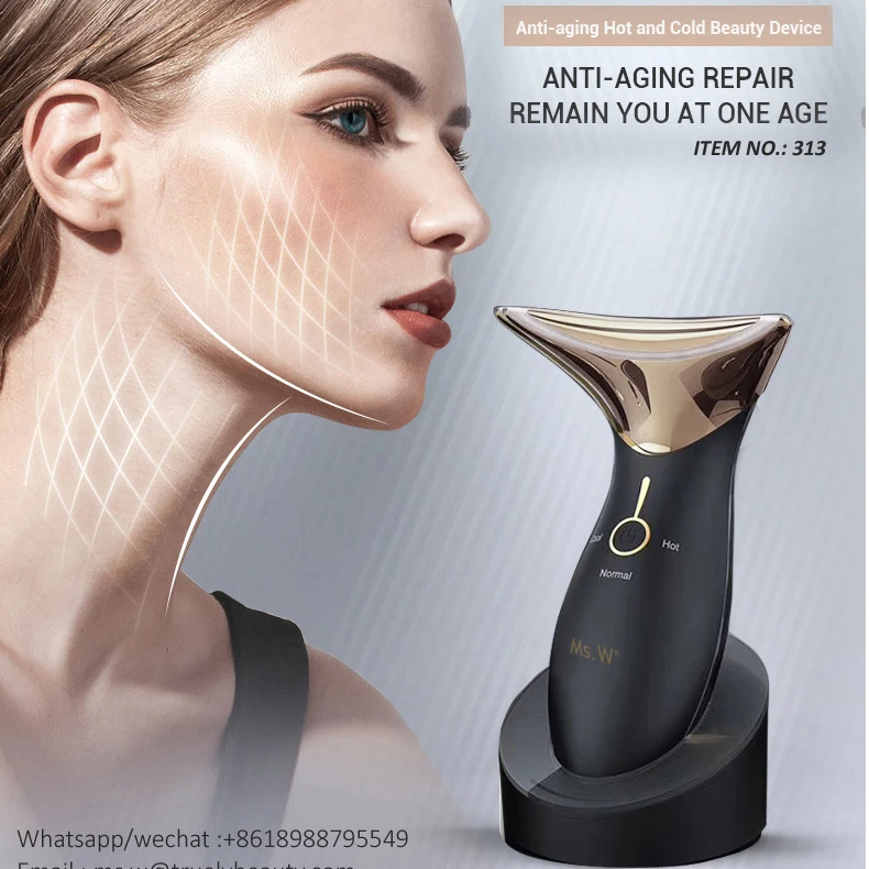 309 Ms. W anti-aging face and neck massager acoustic vibration anti-wrinkle device, thermal chin dust remover for anti-wrinkle