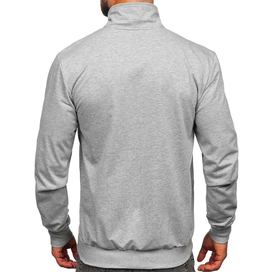 Deep Grey Sports Man Plain Color Sweat jacket Standing Collar Thermal  Sweater