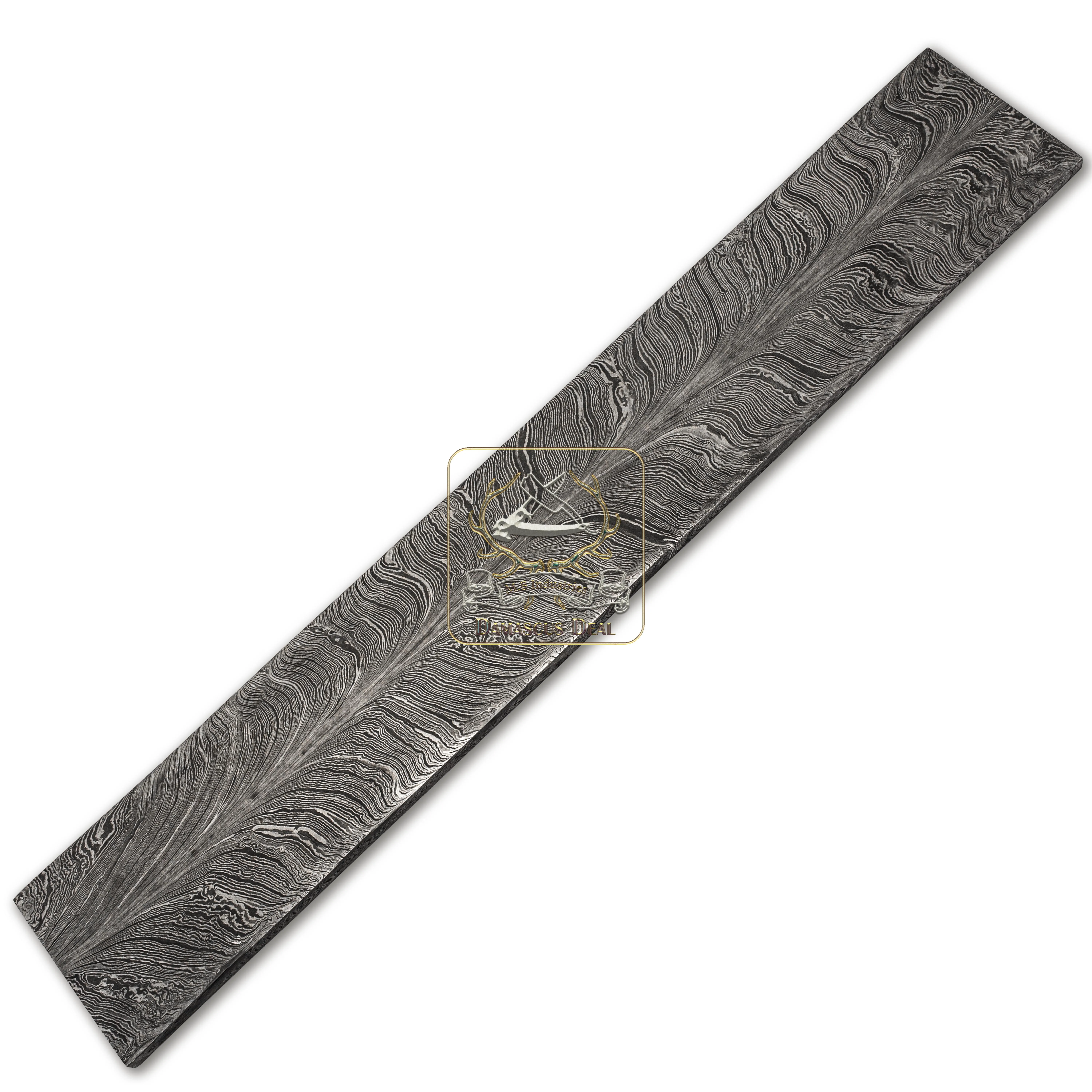 Damascus Steel Billet Feather Pattern DD-Feather-118 for Knife Making Hand Forged Carbon Steel Hardness 58-62 HRC Billet