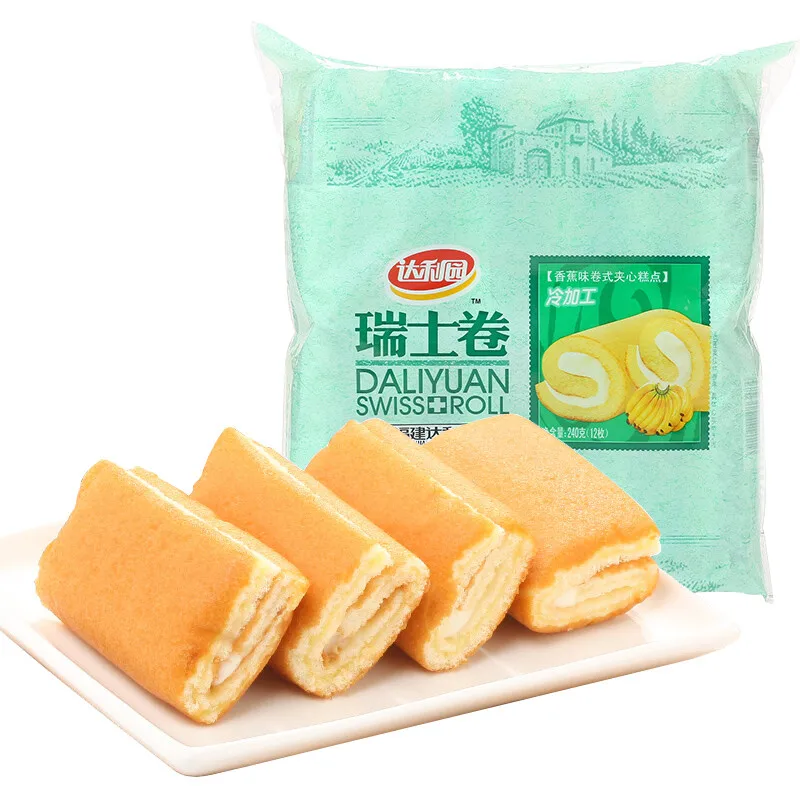 factory wholesale Swiss Roll  bread 240g*12 Daliyuan Banana Flavored breakfast pack Swiss Roll