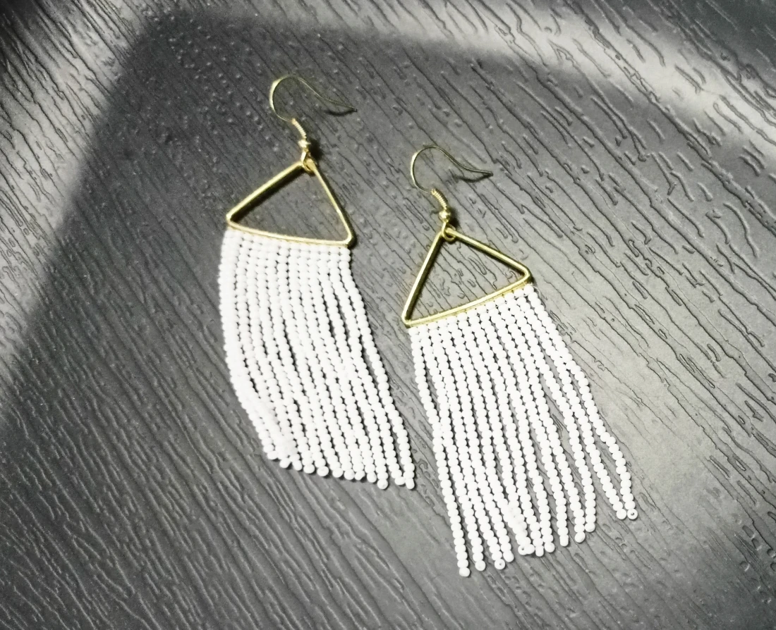 white seed beads Earrings Seed Beads fringe earrings Glass Beads Gold Plated Stud Earrings 2023
