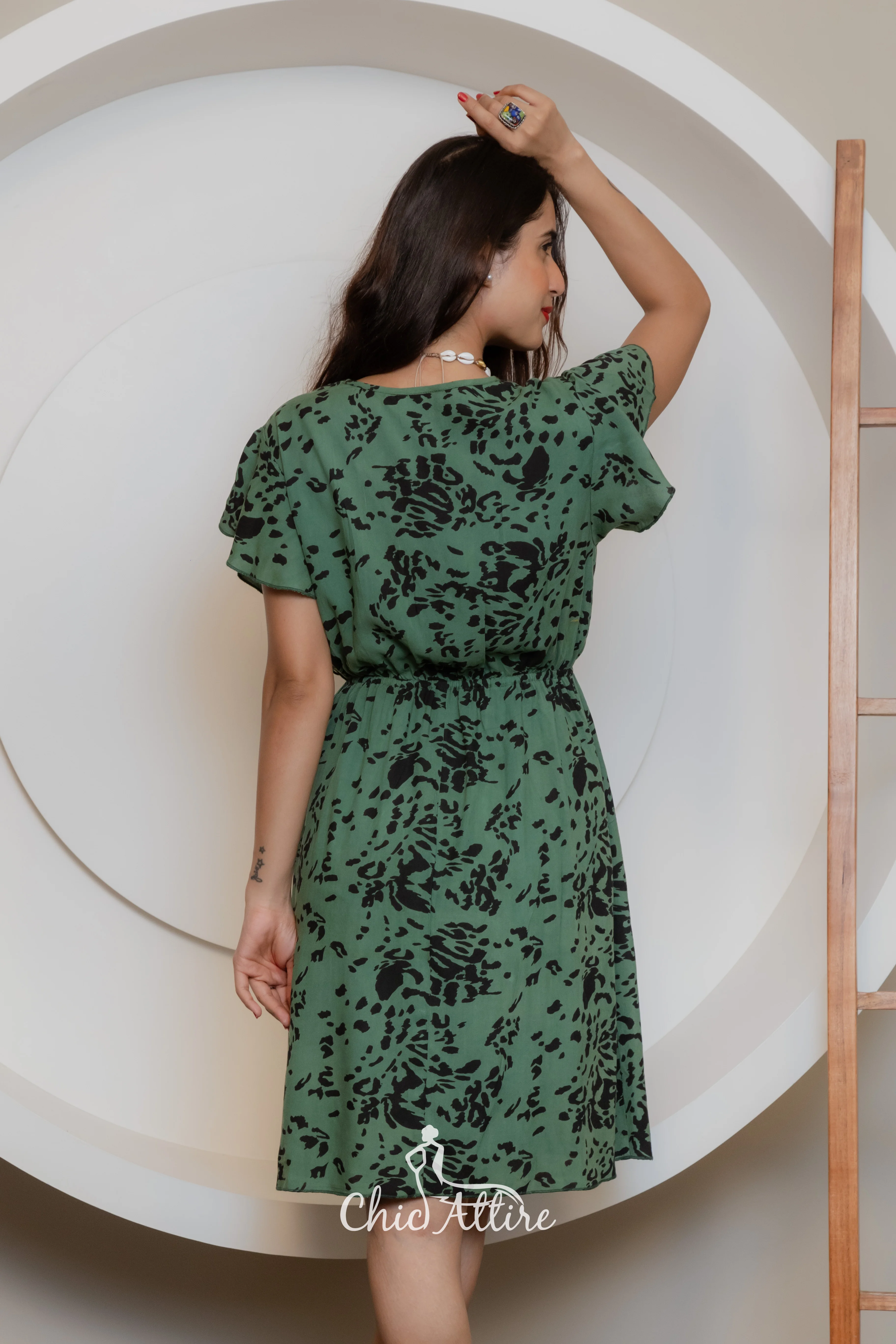 Geometric Print Short A Line Bohemian Women Everyday Summer Dress Collared Loose Mini Knee Length Elegant Dress