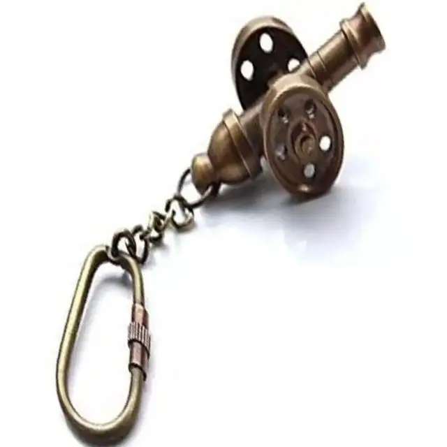 Wholesale Floating Keychain Vintage Brass Cannon Design with Vintage Pattern Christmas Gift Key Holder Metal Plastic Material