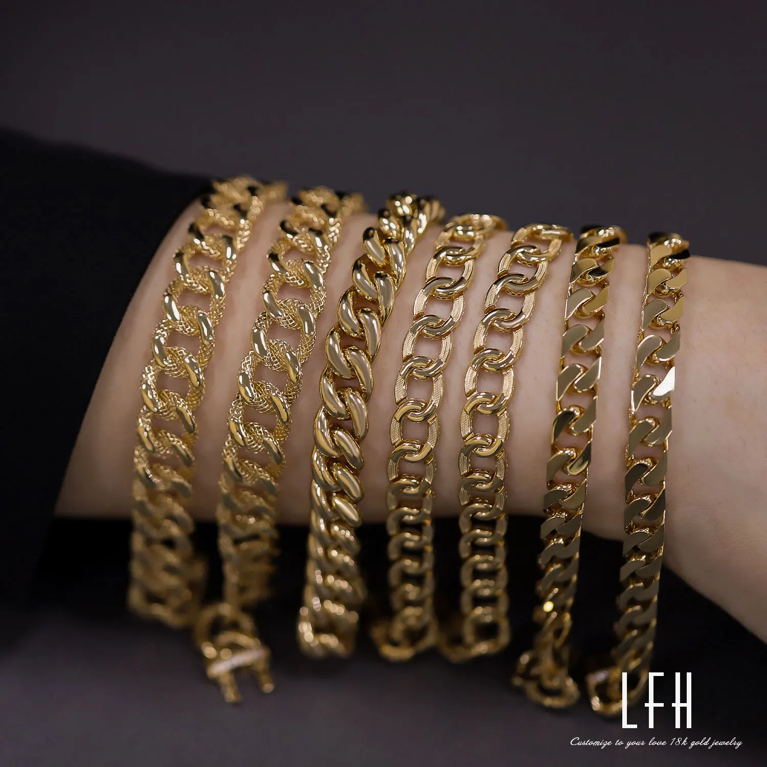 Factory 18k real gold chain Miami Cuban Link Chain Bracelet CZ cuban bracelet Au750 gold 18k real gold  jewelry
