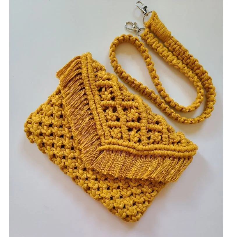 Modern Macrame Pouch Ladies Cotton Rope Hand Made Macrame Clutch With Sling Boho Ladies Wallet Hand Bag For Sale