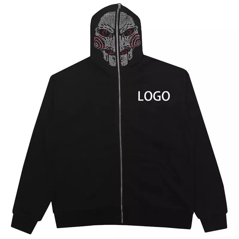New Custom Logo Embroidered Wholesale Promotional Manufacturer Fleece Satin Lines Full Face Zip Up Hoodie