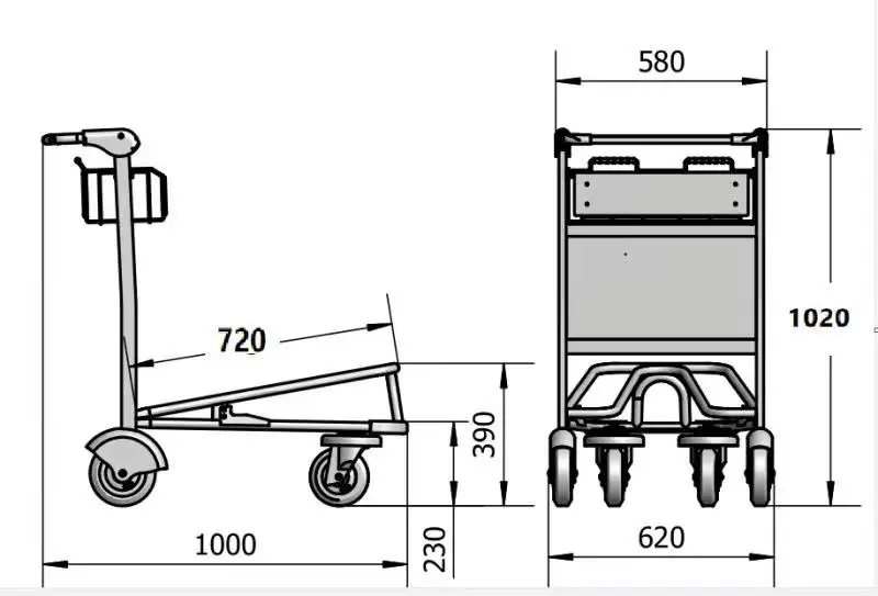 High Quality Stainless Steel Airport Passenger Luggage 4 Wheels Trolley With Hand Brake For Baggage