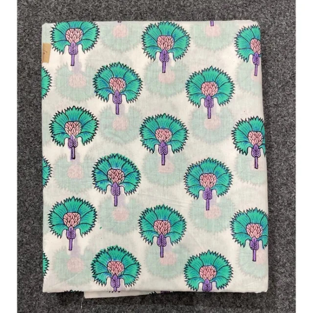 Indian Block Print Floral Cotton Fabric by the Yard Hand-Printed Lightweight Sewing Dressing & Cover Making Material