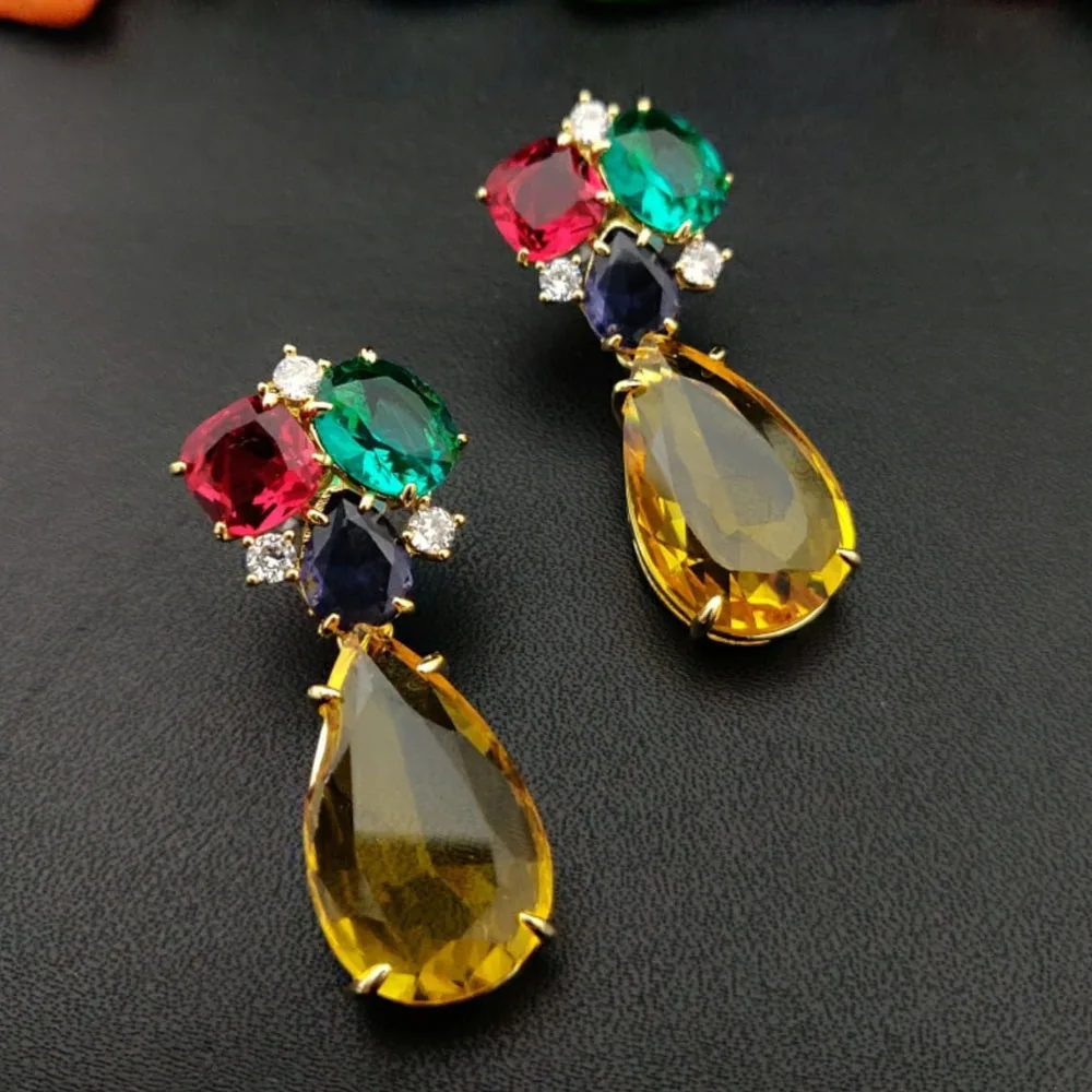 Brilliant yellow hydro gold plated Earring, Beautiful colorful chalcedony Jewelry, Unique design gemstone prong Jewelry