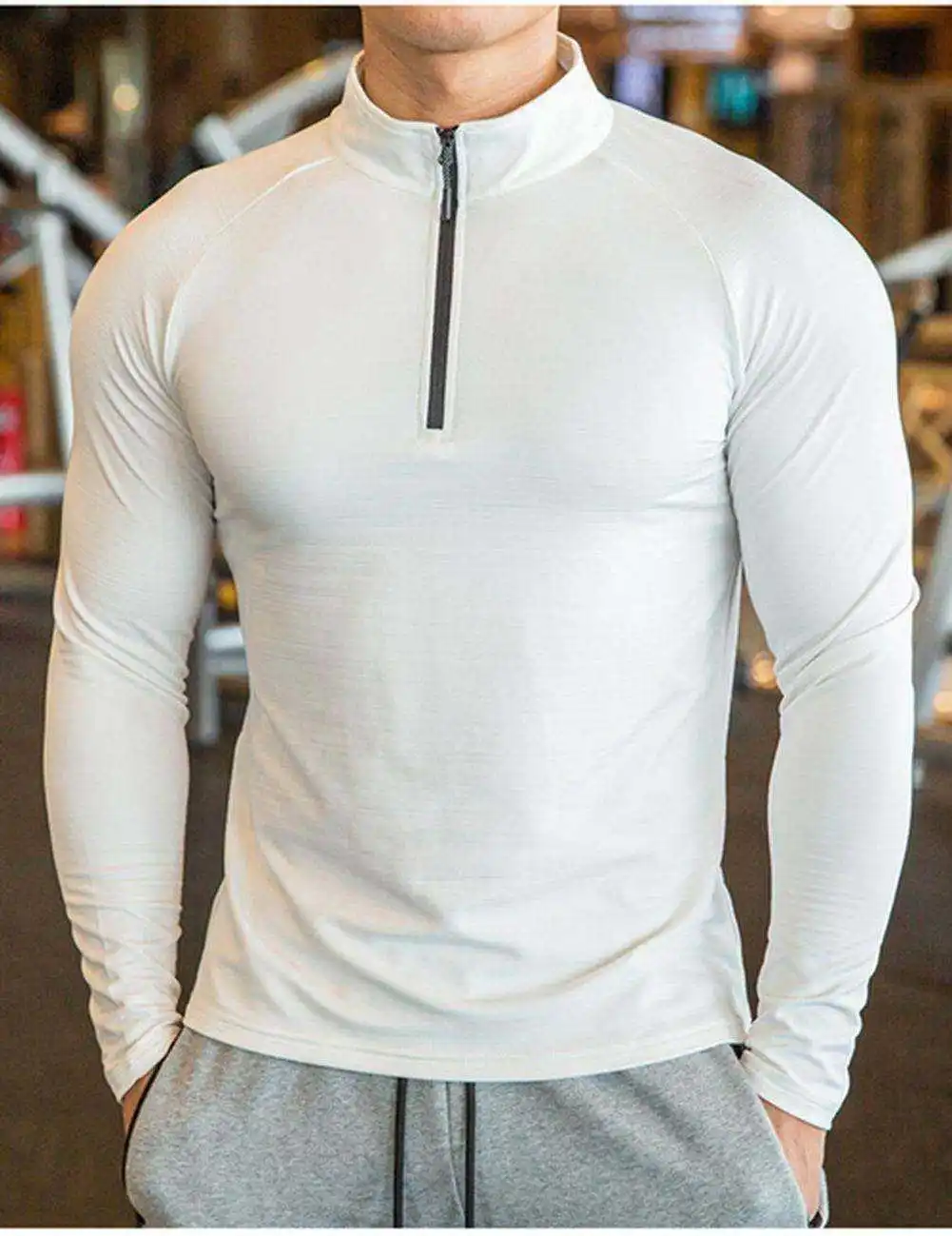 En Gros Musculation Formation Top Workout hommes demi zip compression manches longues sport sec fit gym t-shirts pour hommes