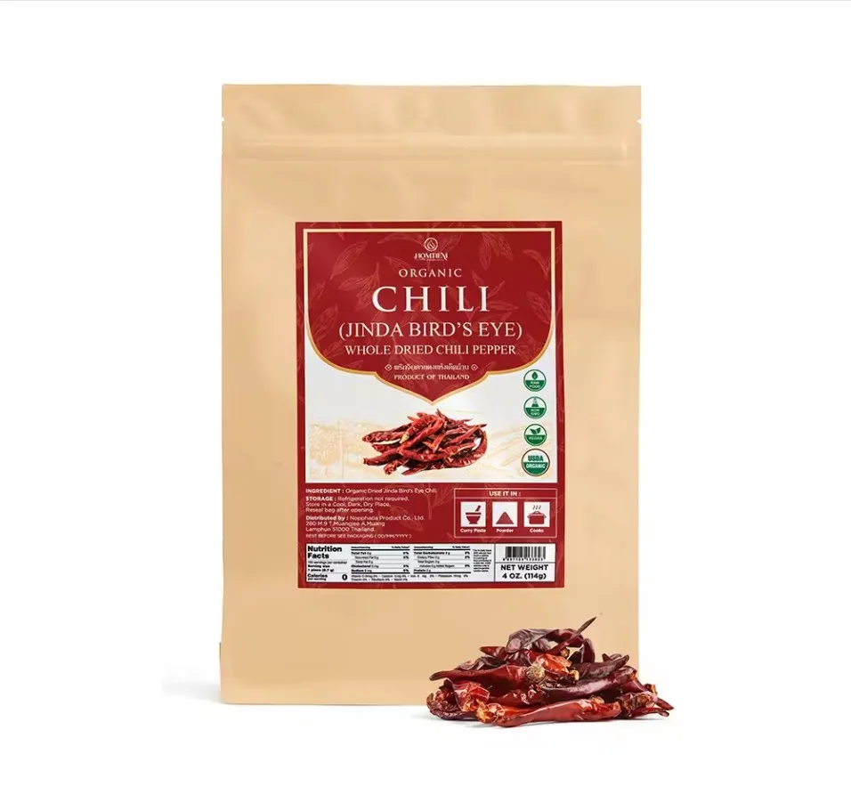 Homtiem 4 Oz. Organic Jinda Dried Red Chilli Peppers Authentic From Thailand Single Spices & Herbs