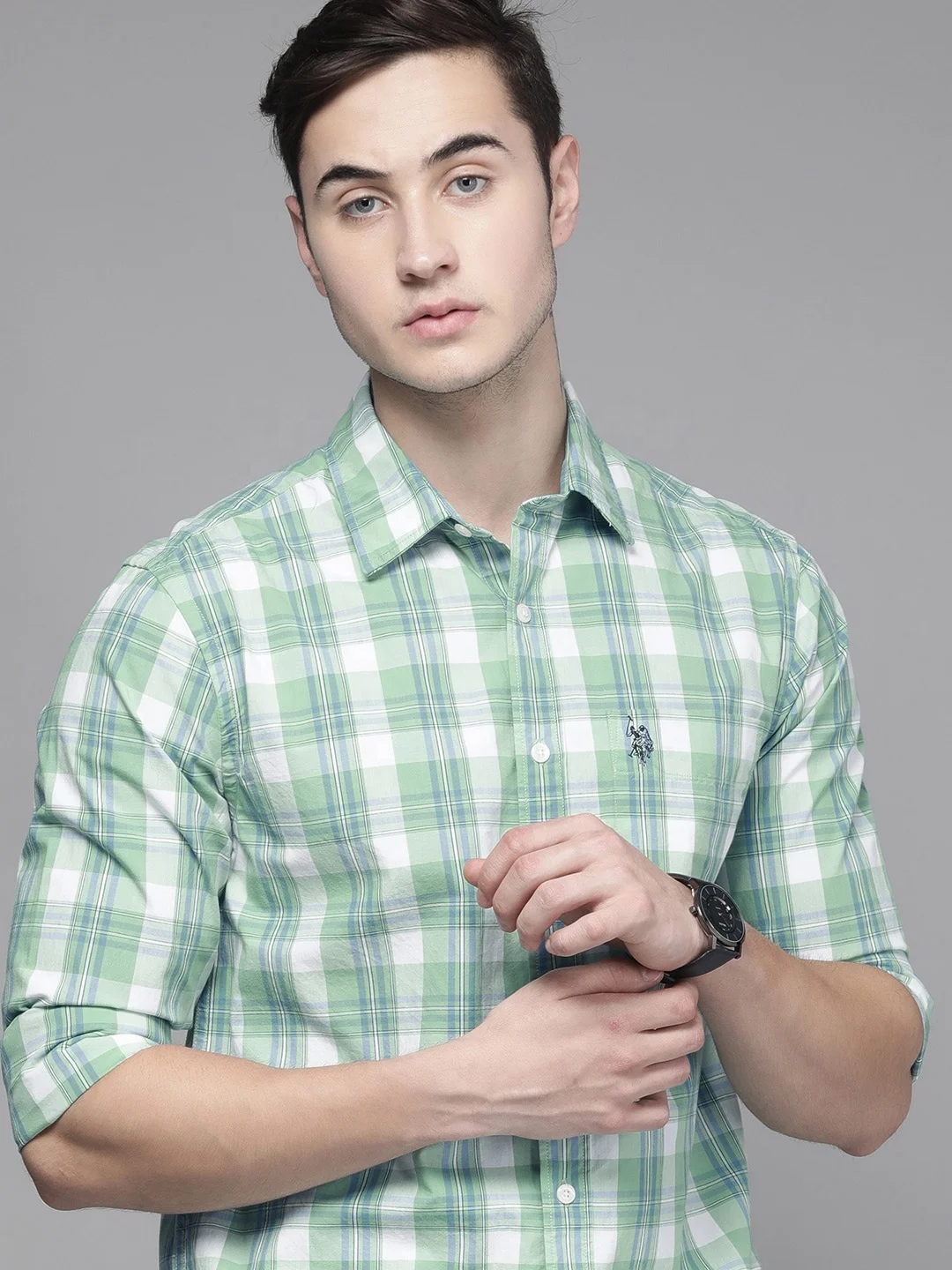 Мужская Фланелевая рубашка на пуговицах повседневная фланелевая в клетку с логотипом заказ большие размеры весна 2019