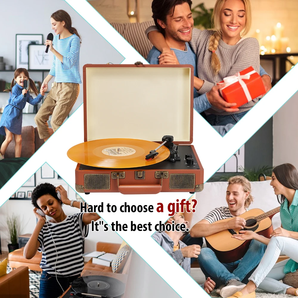 AUDMIC Hot Selling Bluetooth Input and Input Turntable Player Transmitter Retro Wooden Turntable Player