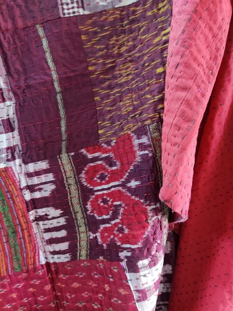 Patola Silk vintage Cotton patchwork kantha quilt handmade bohemian bedding Throw blanket bedspread Silk sari Sofa Cover King