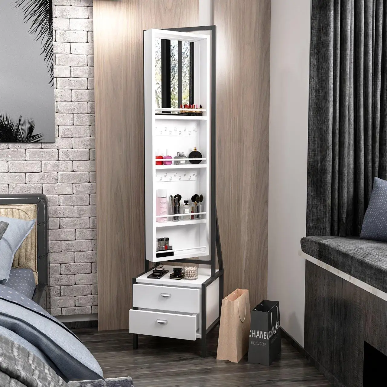 ELEGANTE MIRRORED JEWELRY CABINET - White European