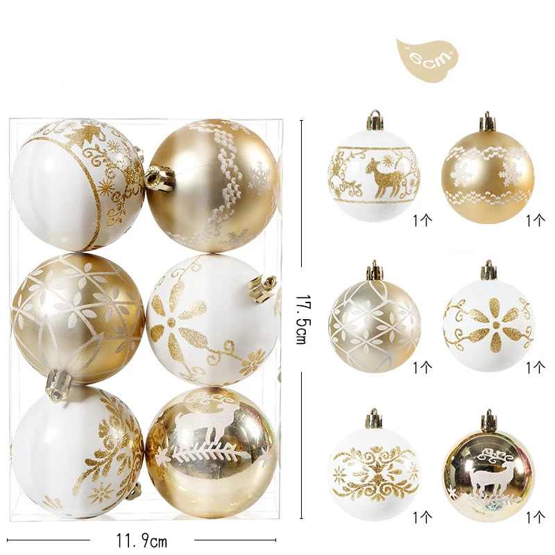6pcs/box Electroplate Color Painting 6cm Christmas Tree Balls Ornament Christmas Hanging Baubles Decoration Gold Balls