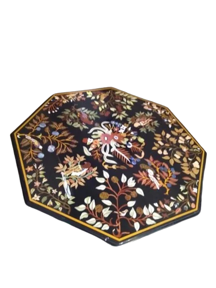 Italian Marble Semi Precious Stone Inlay Coffee Table Top Micro Mosaic Inlay Table
