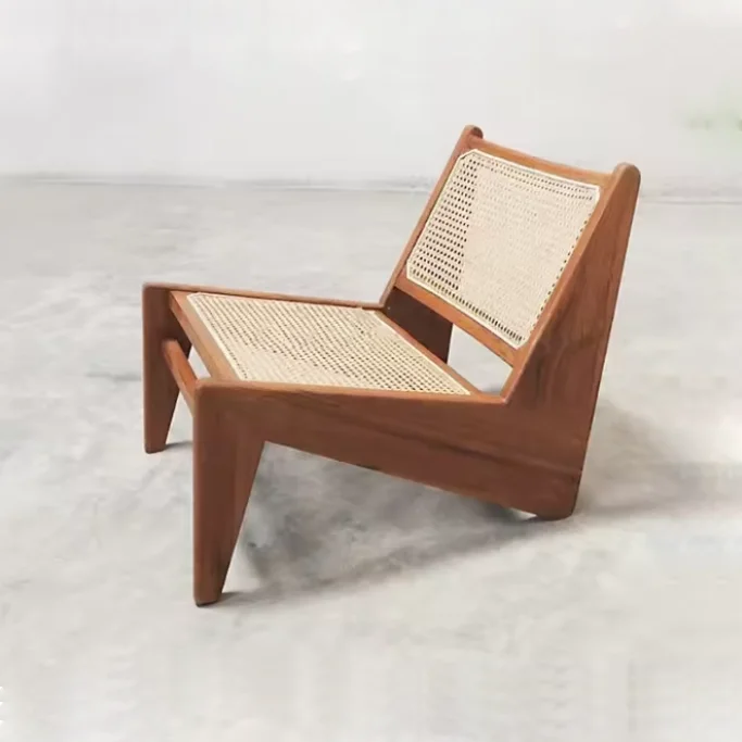 Vietnam Hot Selling N-Shape Wood Frame Armless Rattan Lounge Chair Backrest Reclining Outdoor Living Room Balcony Garden Hotels